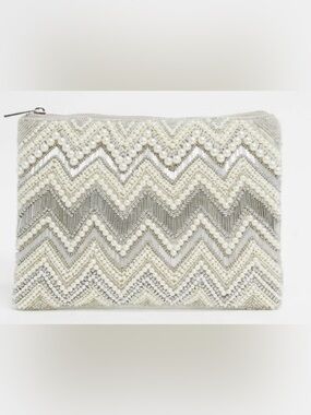 ASOS Beaded Chevron Mini Clutch in Gold, Silver, Cream